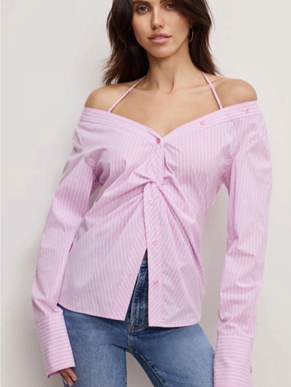Good American Pink Striped Top NWT